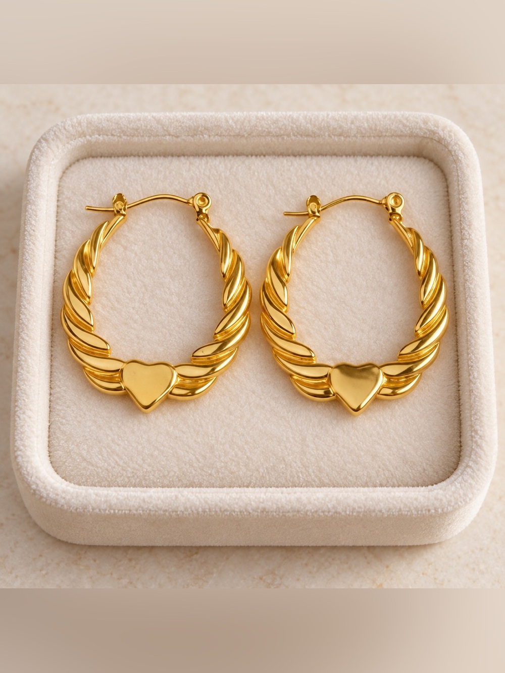 Gold Heart Hoop Earrings New 316L steel